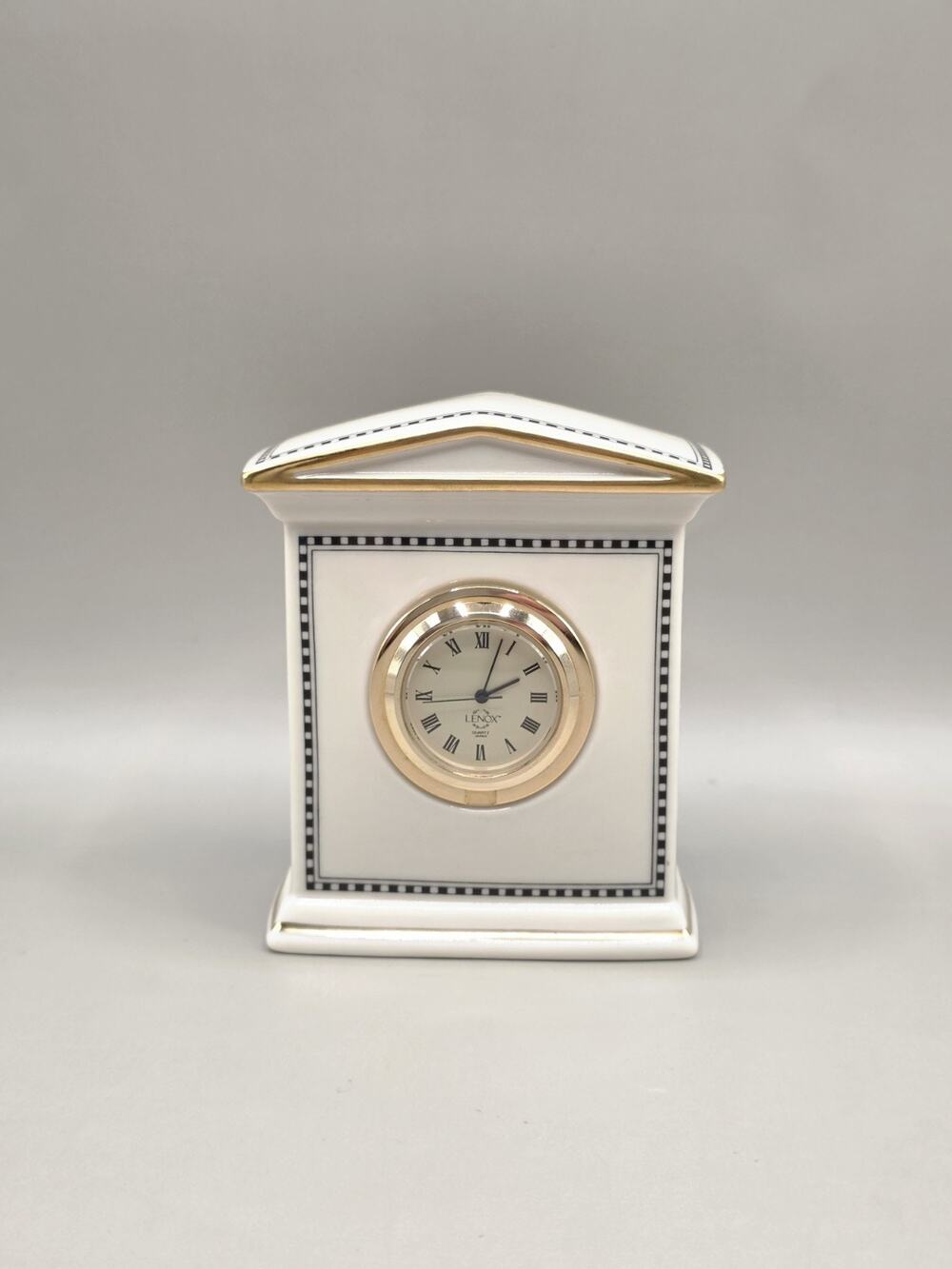 Vintage Lenox Fine Porcelain Forum Black Mantle Clock 24k Gold Accents